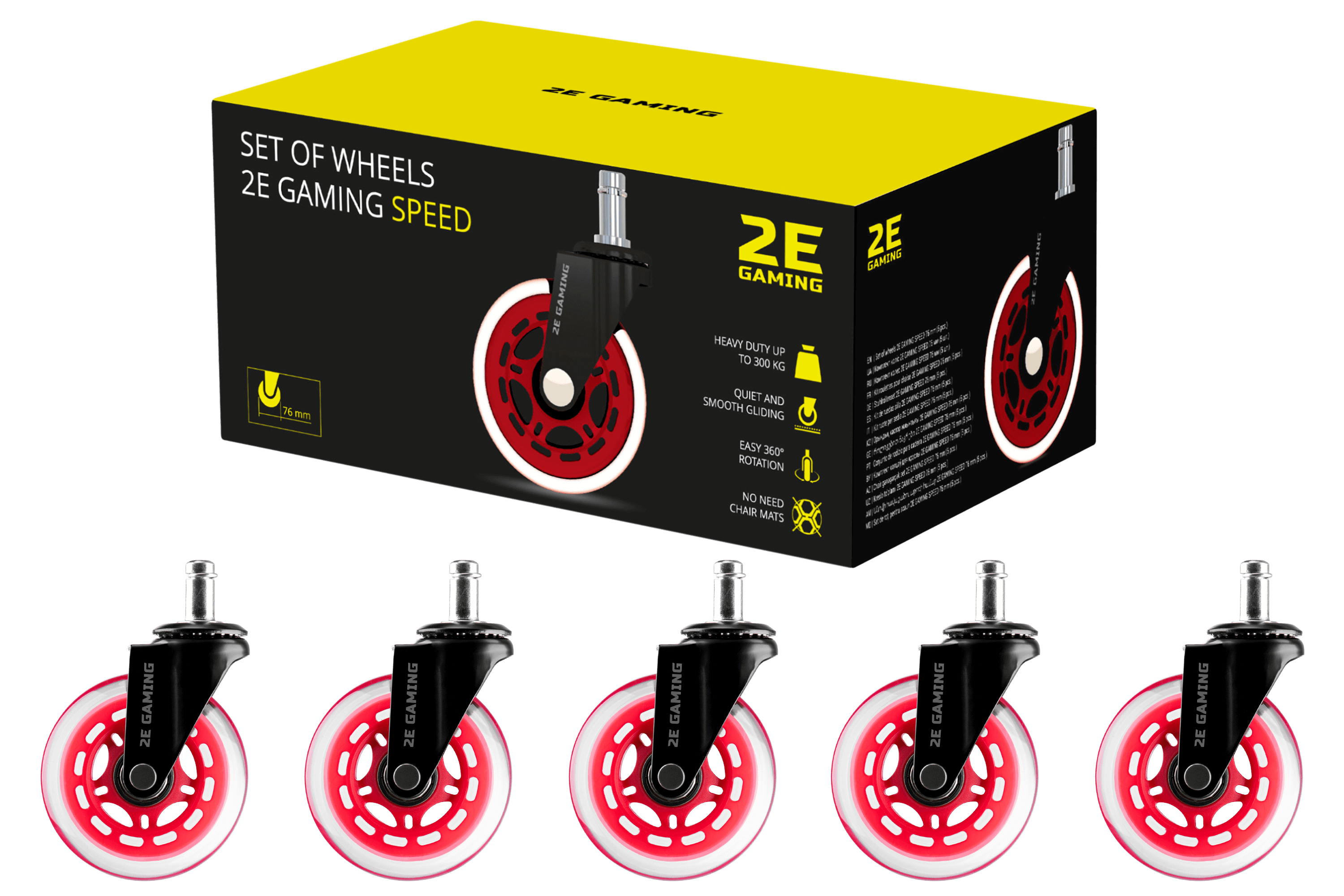 Набор для гейминга. Комплект колес 2e Gaming Speed 76 мм (5 шт.) Red. 2e-mghsl-BK.